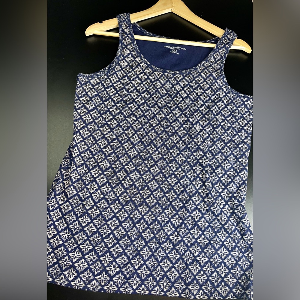 Eddie Bauer Navy Blue Printed Tank Top Size XL EUC